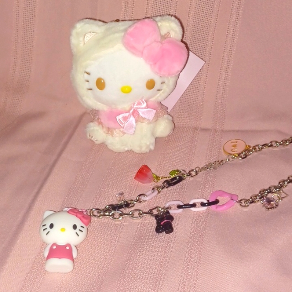 Hello Kitty plush keychain and Hello Kitty necklace